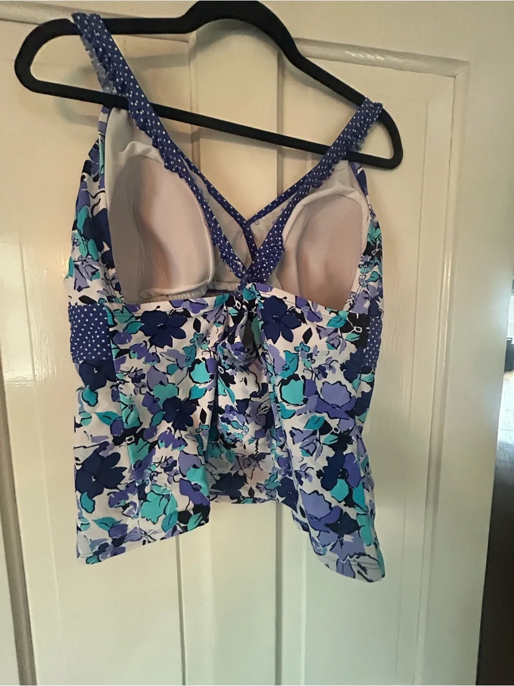 Catalina Blue and Teal Floral V-Neck Tankini Top - Picture 3 of 4